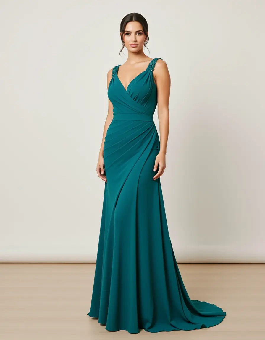 Vestido cruzado color azul cerceta para invitada de boda