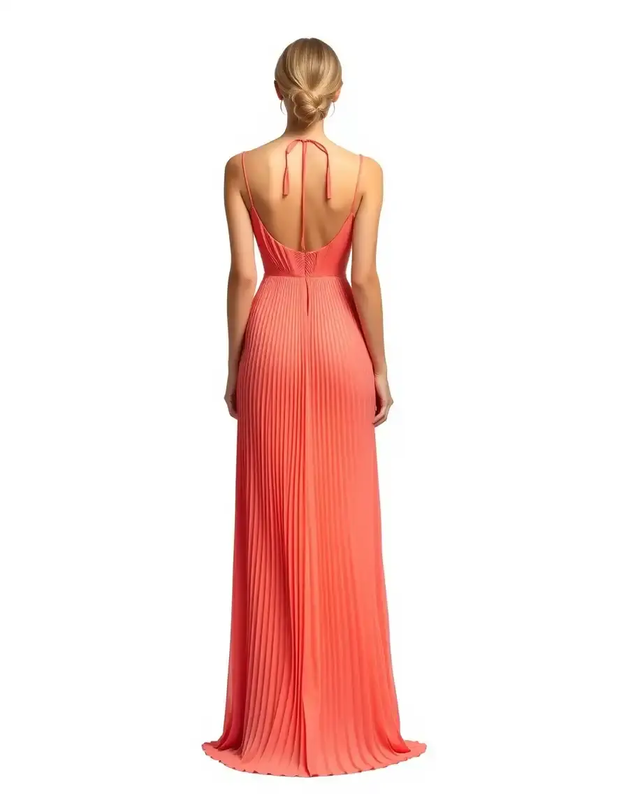 Vestido plisado color coral vista trasera