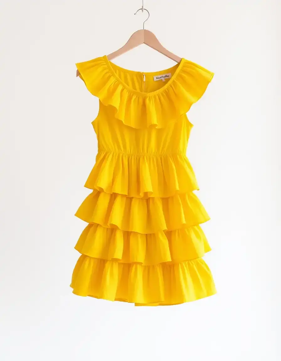Vestido amarillo con volantes en percha