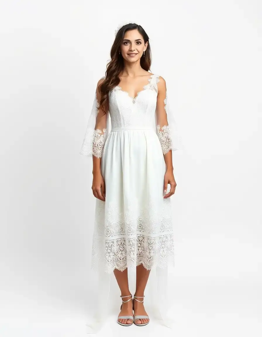 Vestido de comunión con encaje blanco vista frontal