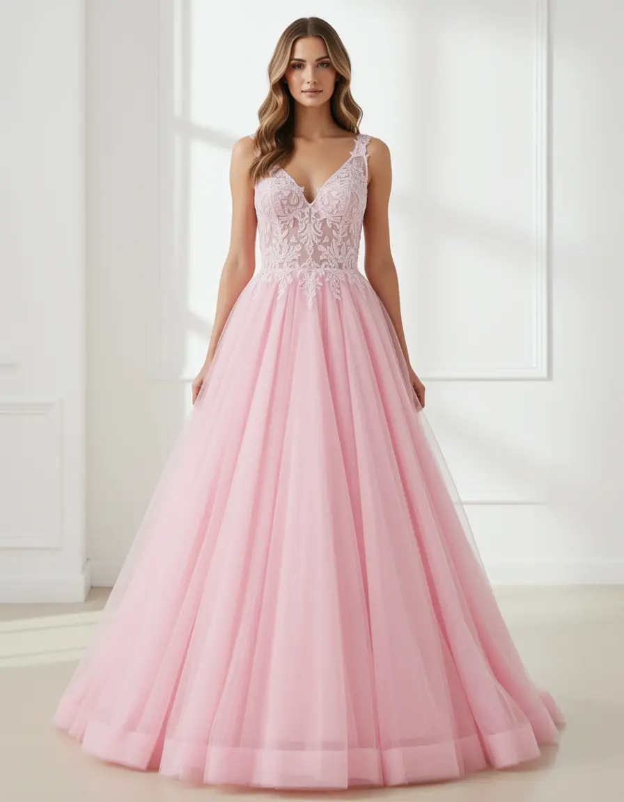 Vestido de comunión de tul rosa modelo cuerpo entero