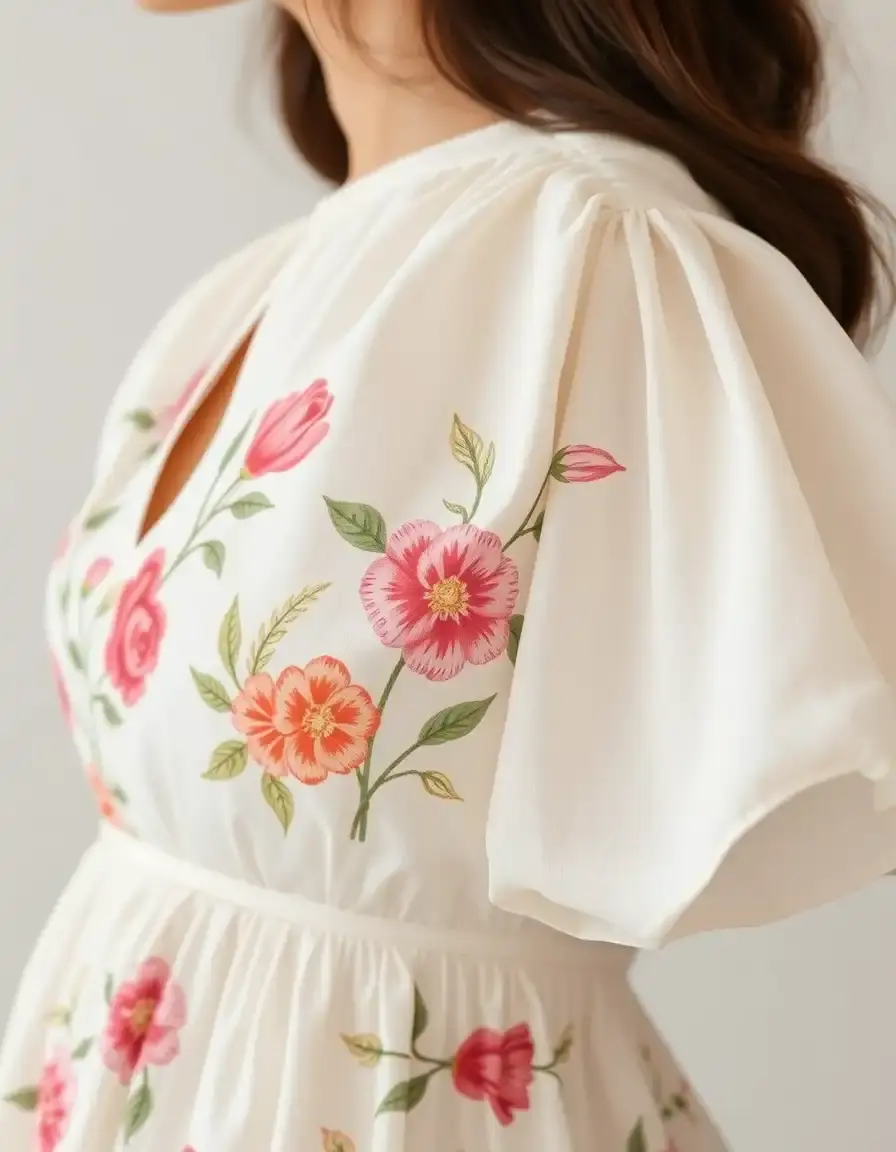 Detalle de patrones florales en vestido de comunión