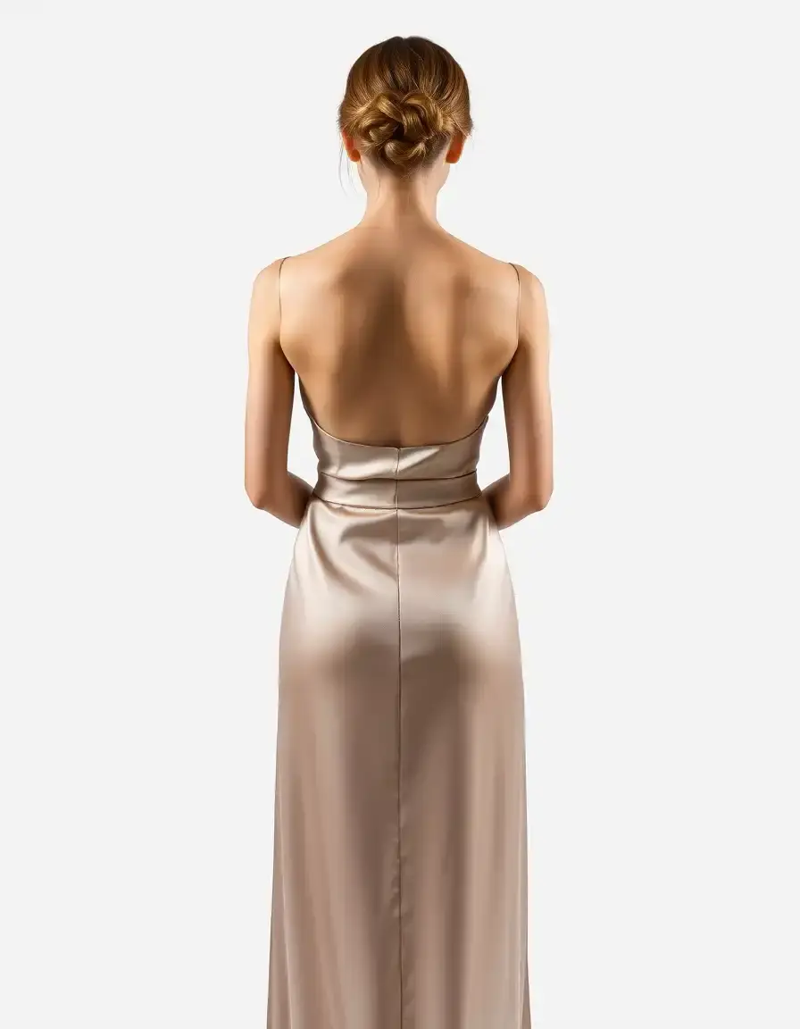 Vestido de comunion sencillo de seda vista trasera