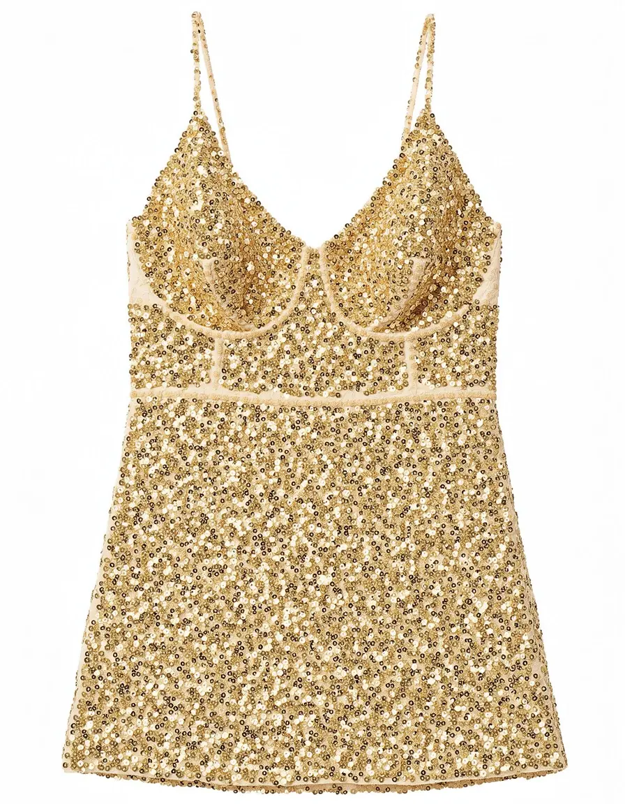 Vestido de lentejuelas doradas fiesta bodas sequin