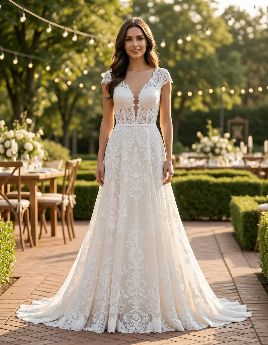 Vestido de encaje blanco romántico fiesta bodas lace