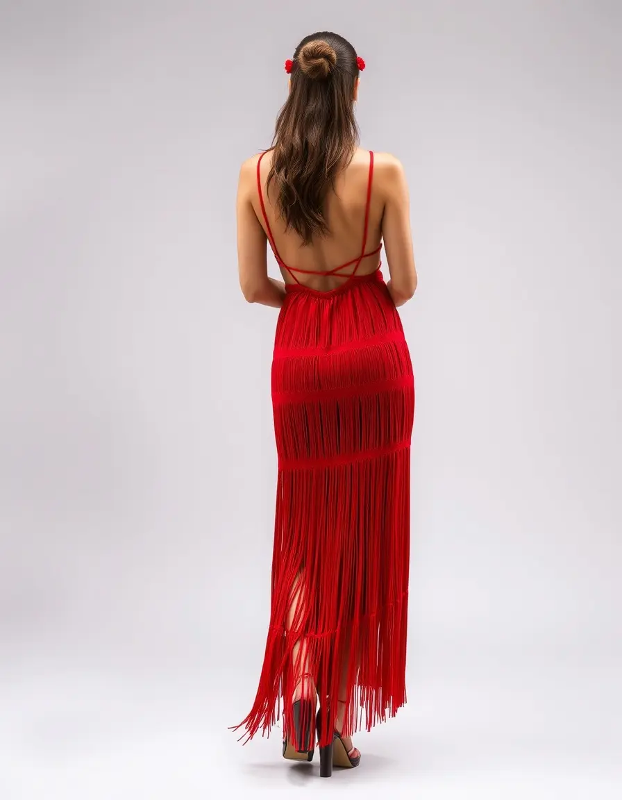 Vestido rojo con flecos para bodas fringe