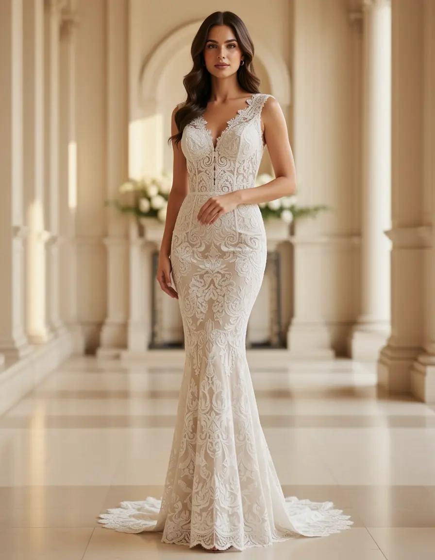 Vestido de encaje para madrina slim elegante