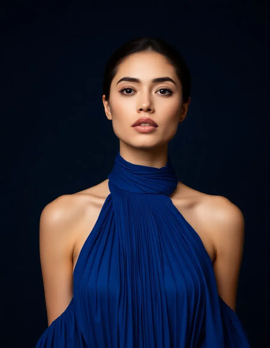 Elegantes pleated blue front pose