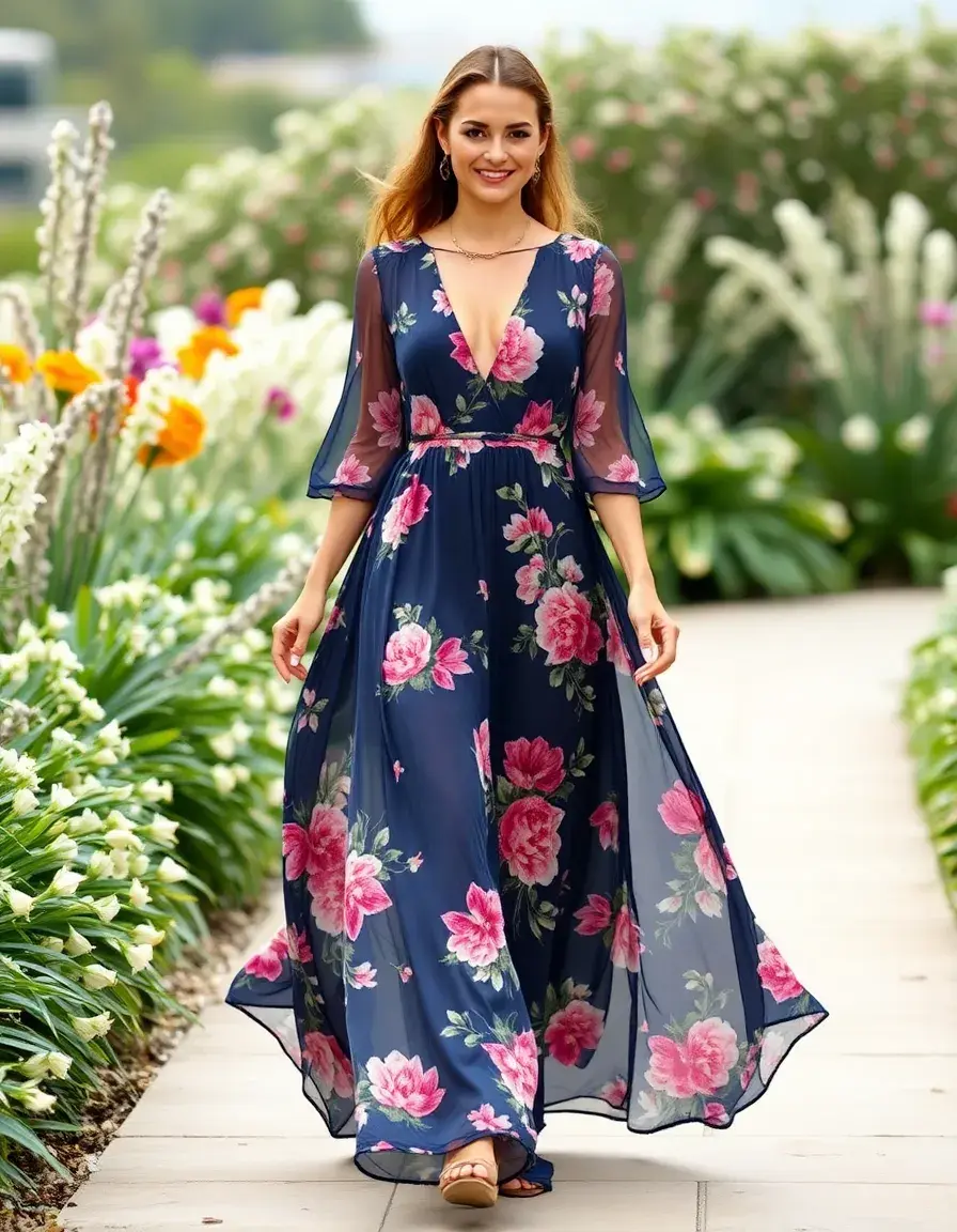 Elegantes maxi floral model walking