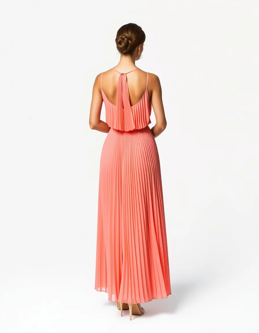 Vestido plisado color coral vista trasera