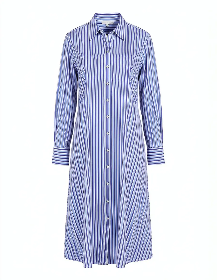 Classic midi shirt dress in stripes front view