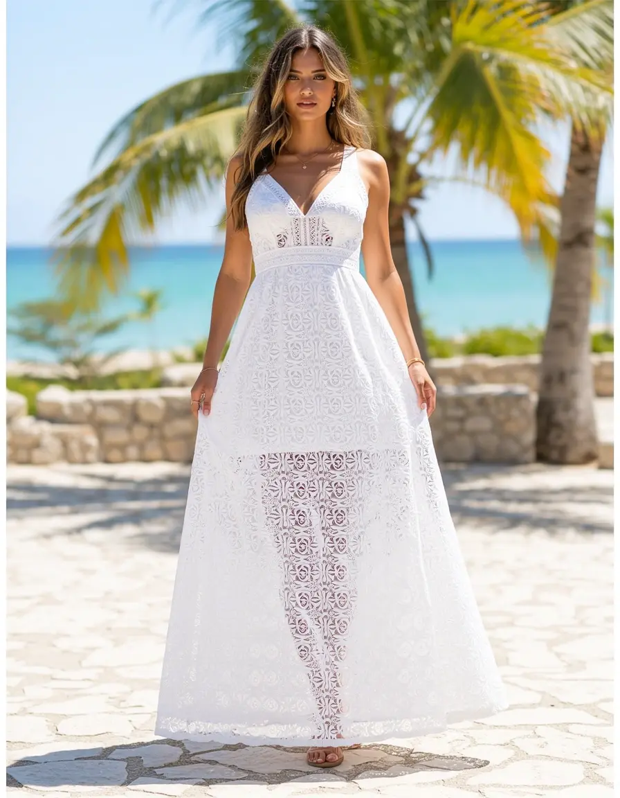 Verano lace dress white model