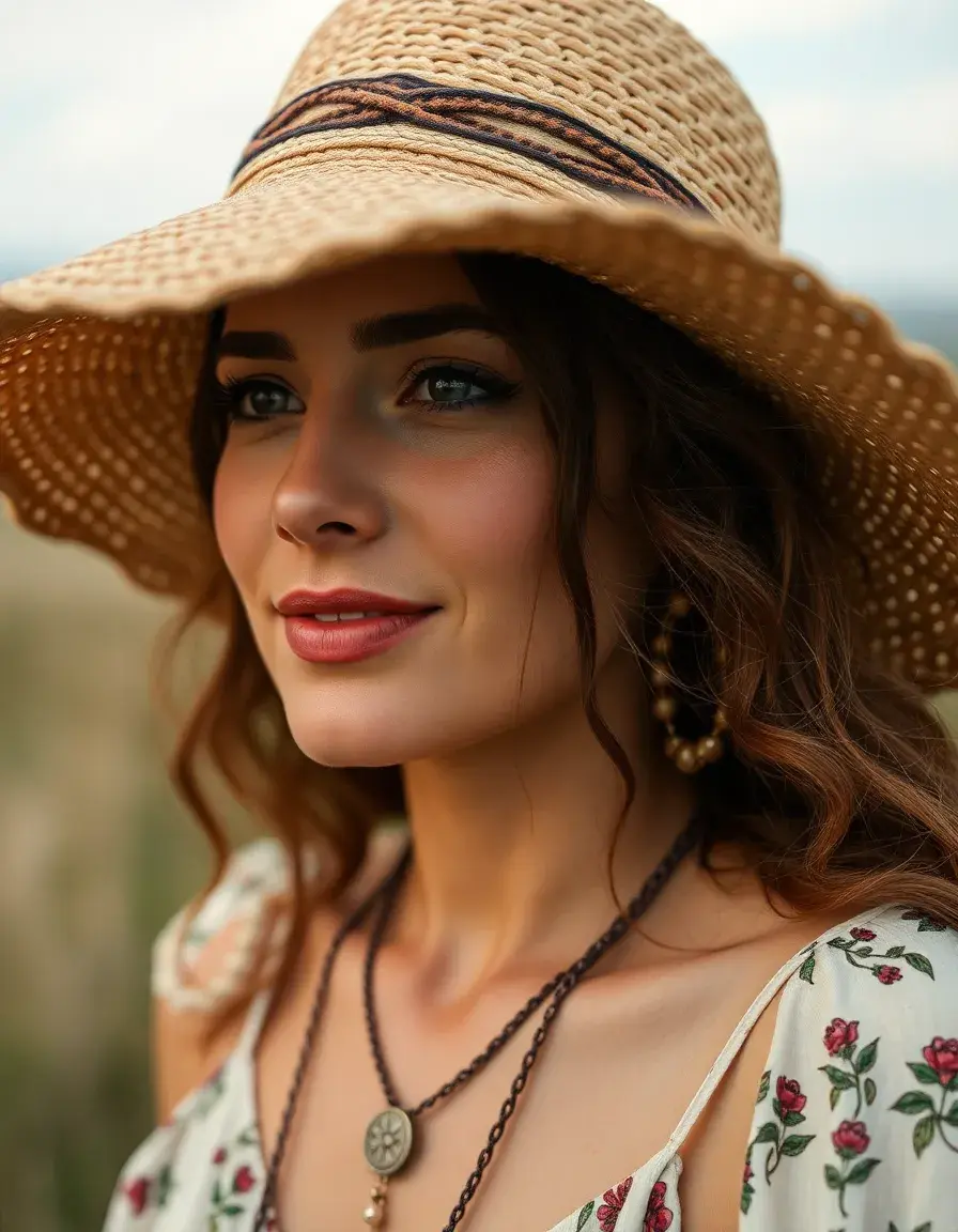 Mujer verano boho flowy close-up