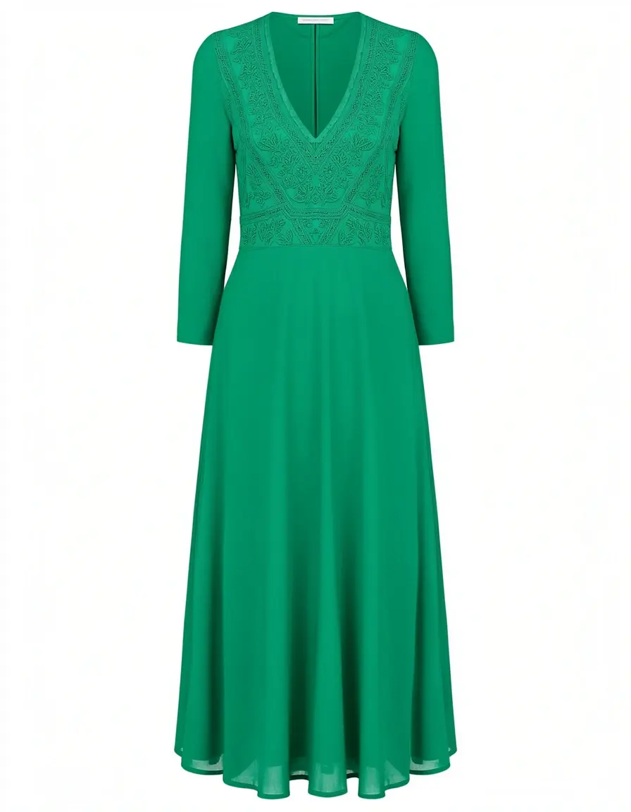 Vestidos verdes midi esmeralda vista frontal