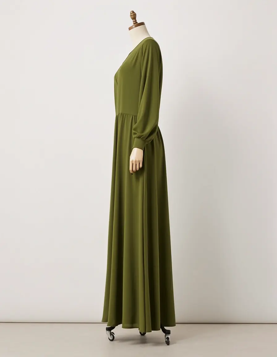 Vestidos verdes maxi color oliva en maniquí