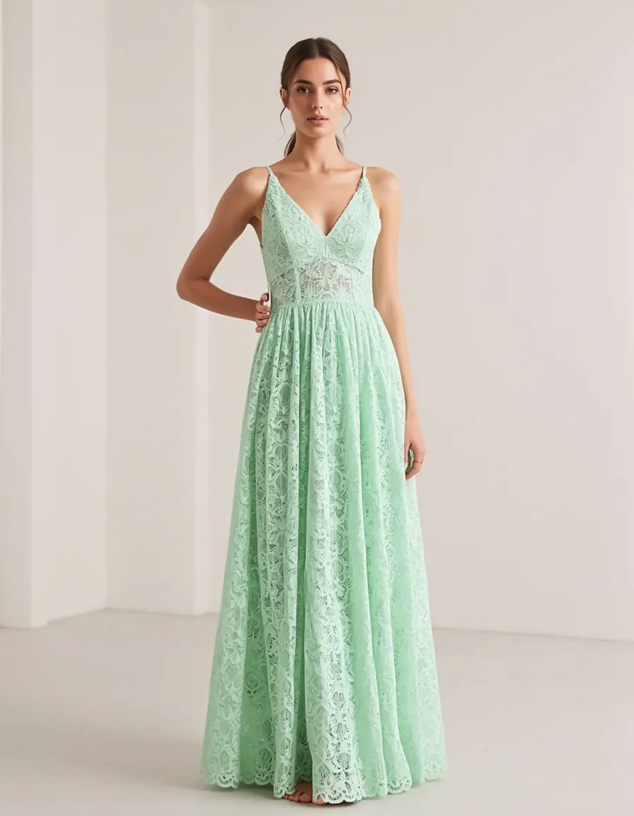 Vestidos verdes de encaje color menta en modelo