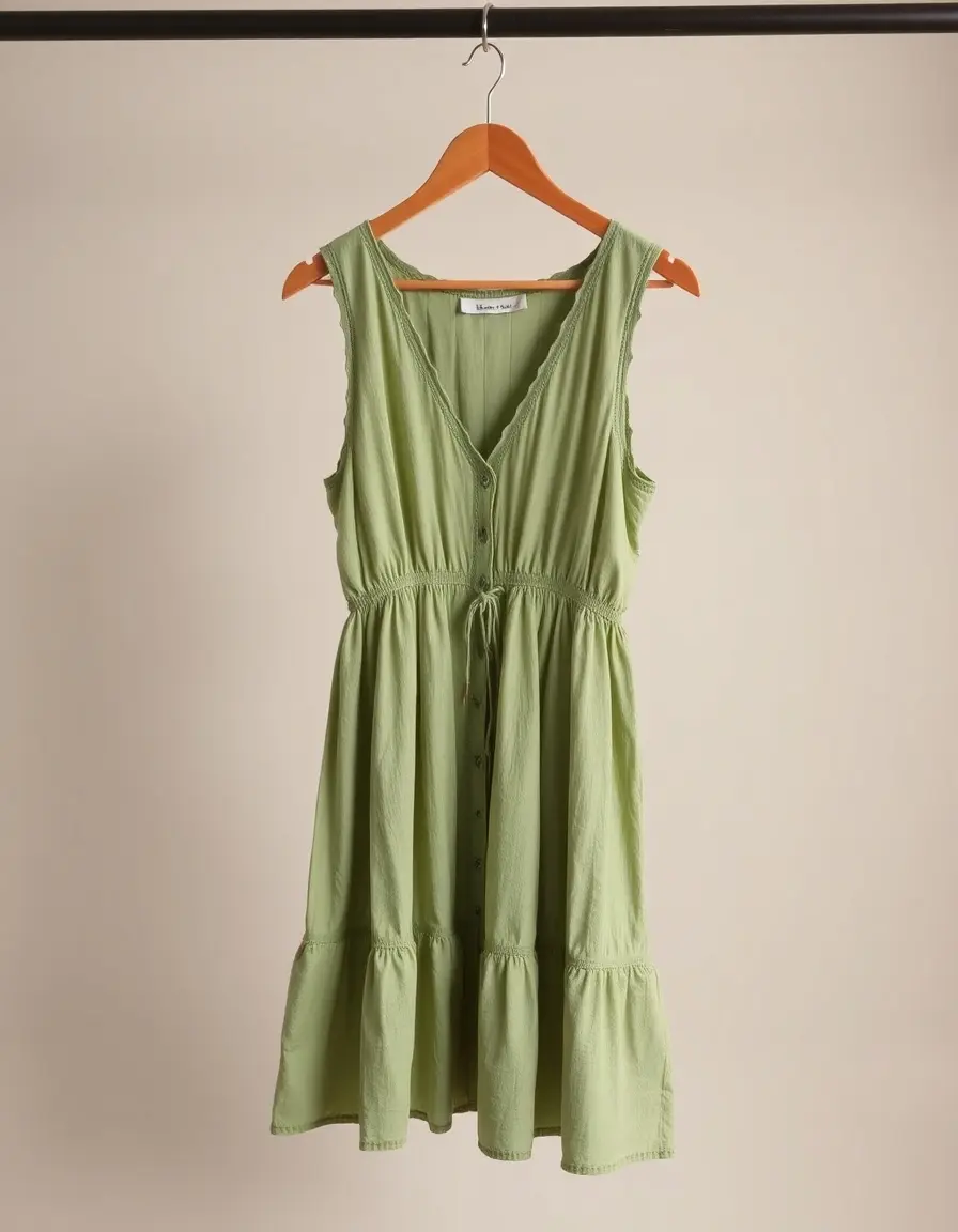 Vestidos verdes corte A color salvia en percha