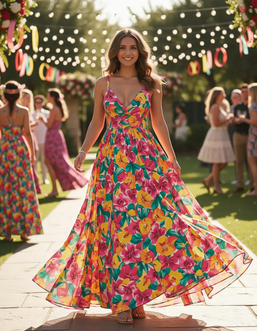 Vestido largo maxi con estampado floral para fiesta