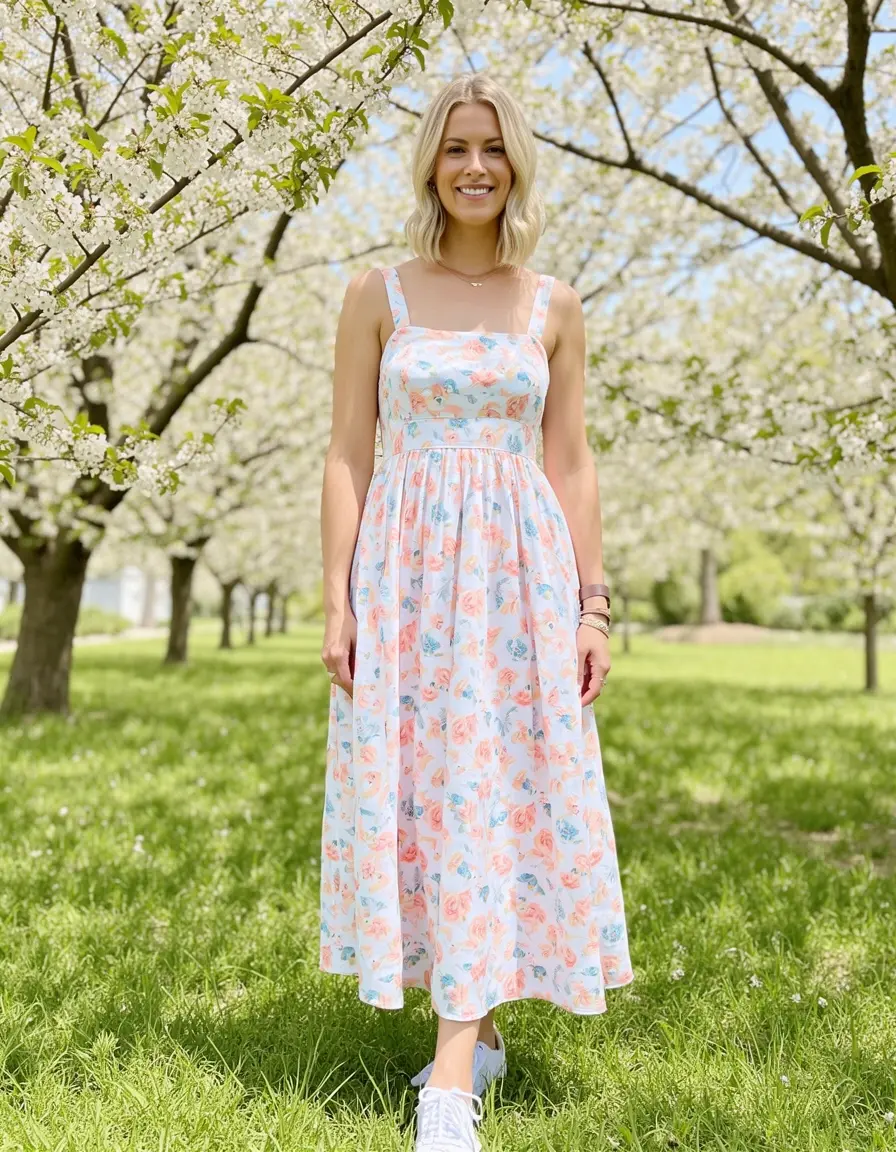 Midi Floral Dress en tonos pasteles
