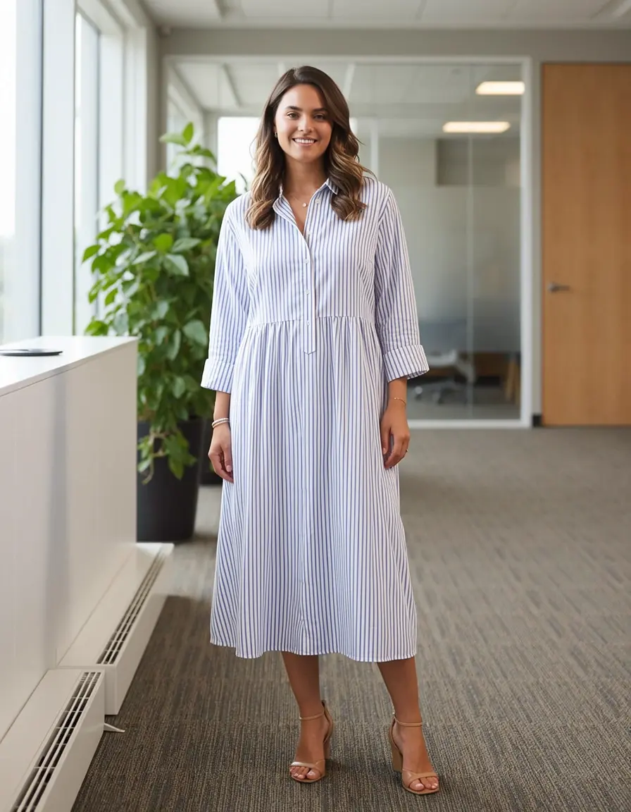 Midi Shirt Dress a rayas casual
