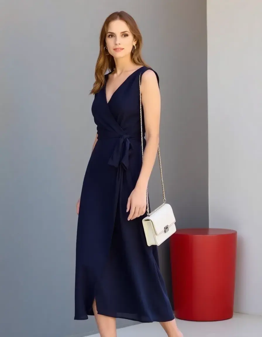 Midi Wrap Dress azul marino elegante