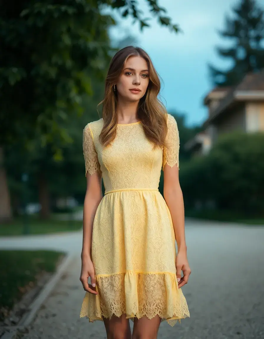 Vestido de encaje amarillo pálido romántico