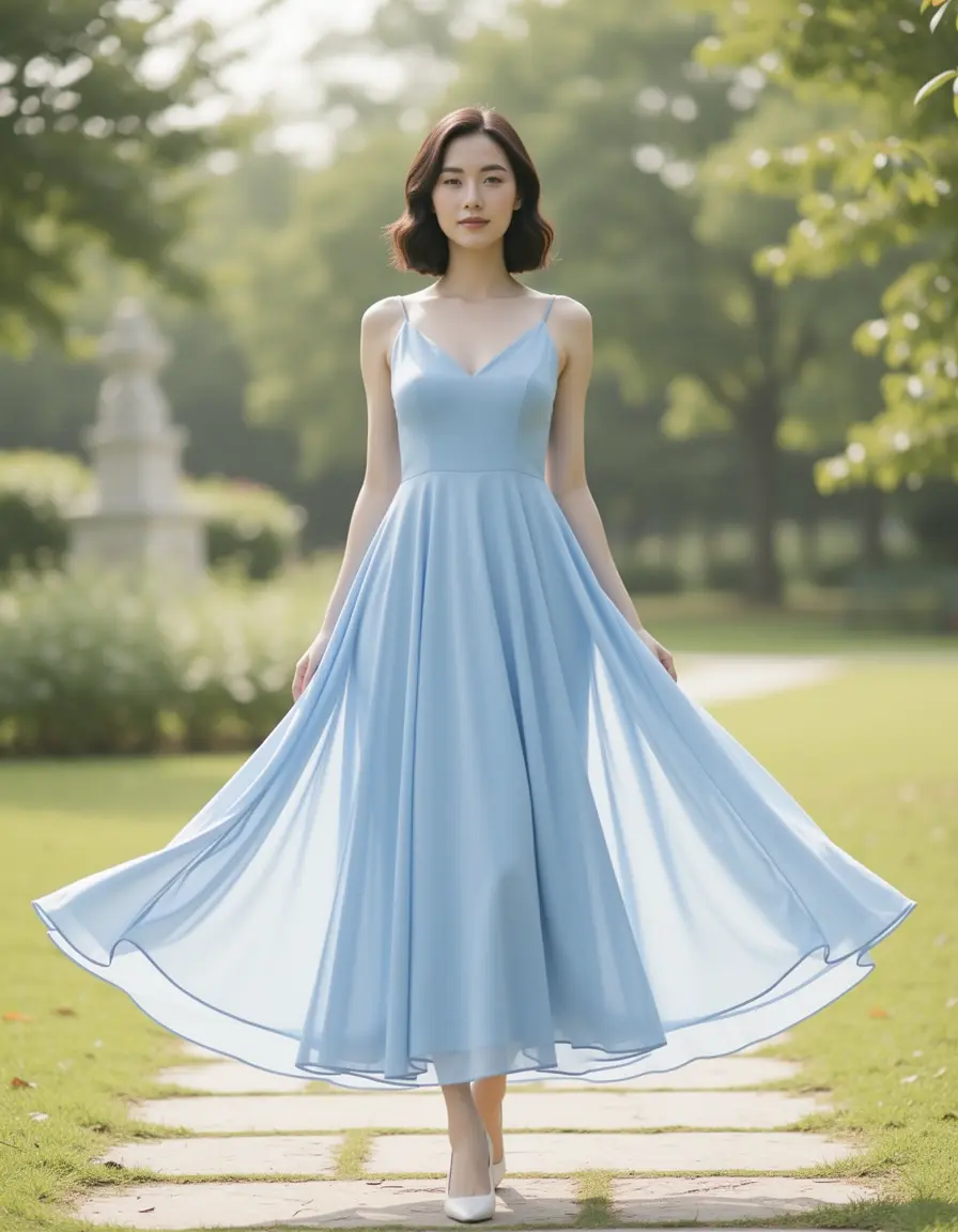 Vestido azulino estilo midi fluido