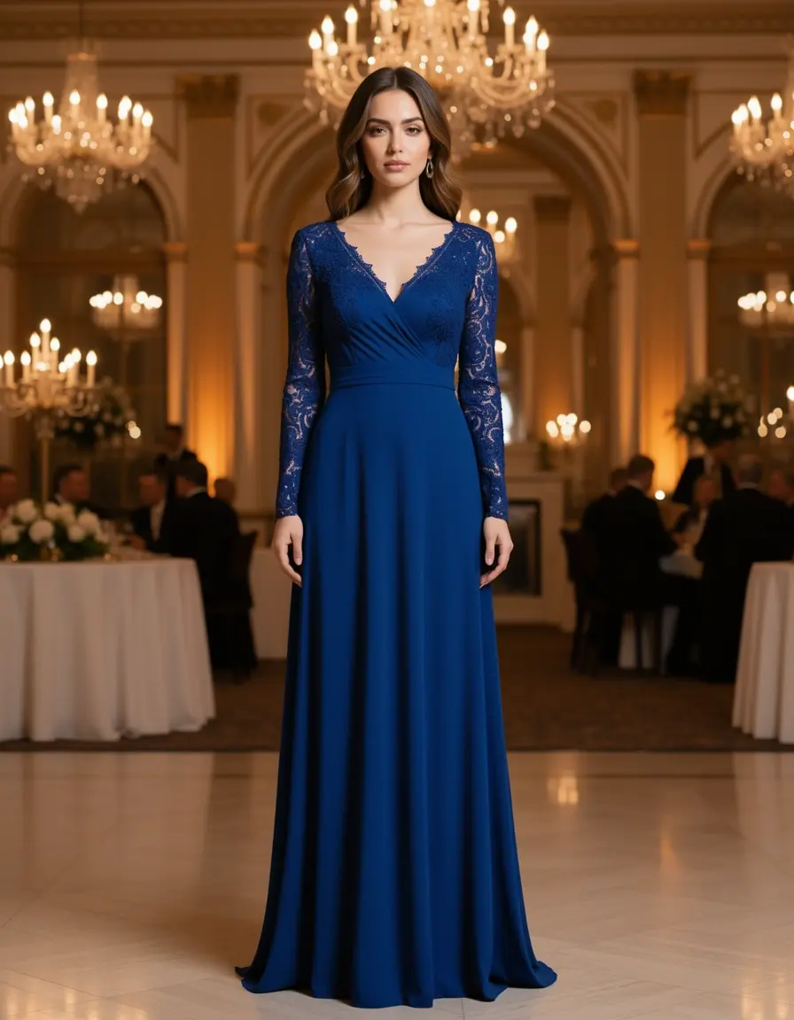 Vestido largo azul marino elegante