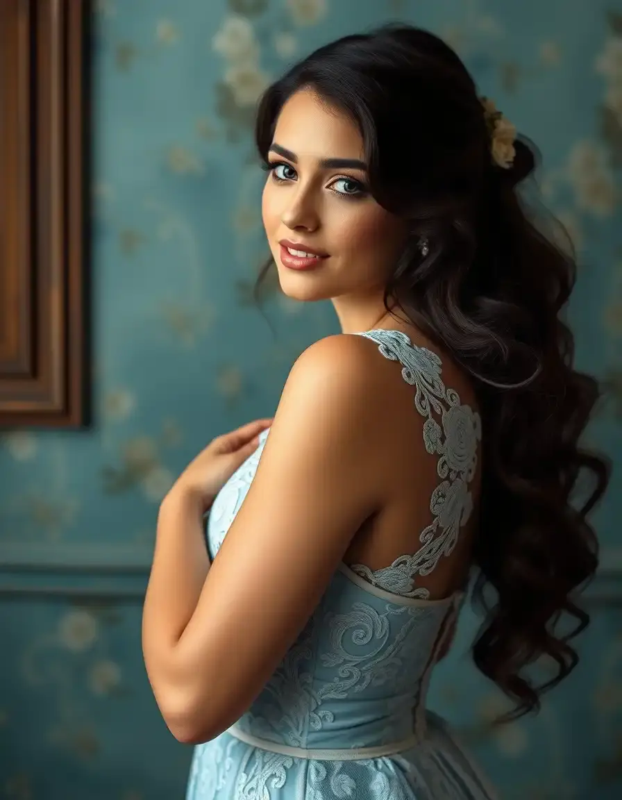 Vestido de encaje azul cielo para eventos