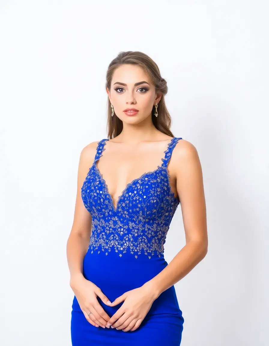 Vestido de cóctel azul real con lentejuelas