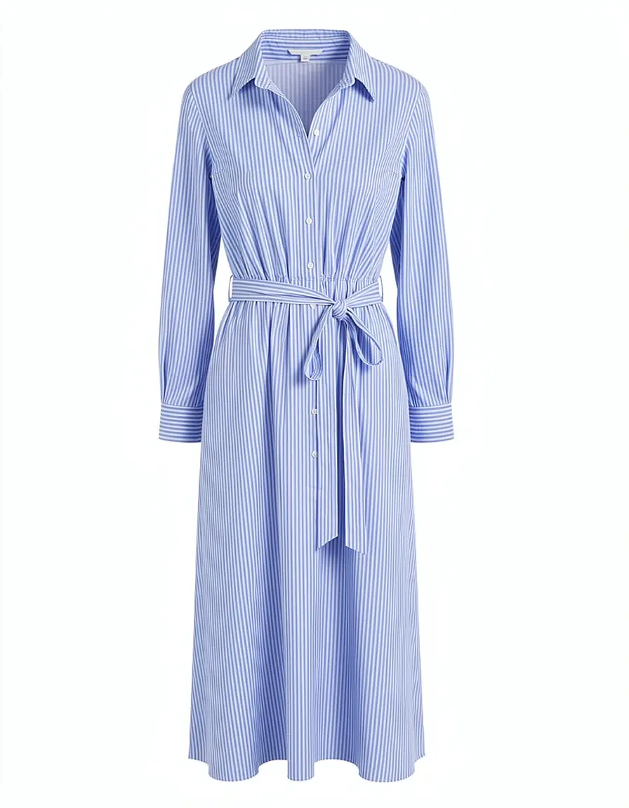 Vestido camisero de rayas azules con cinturón