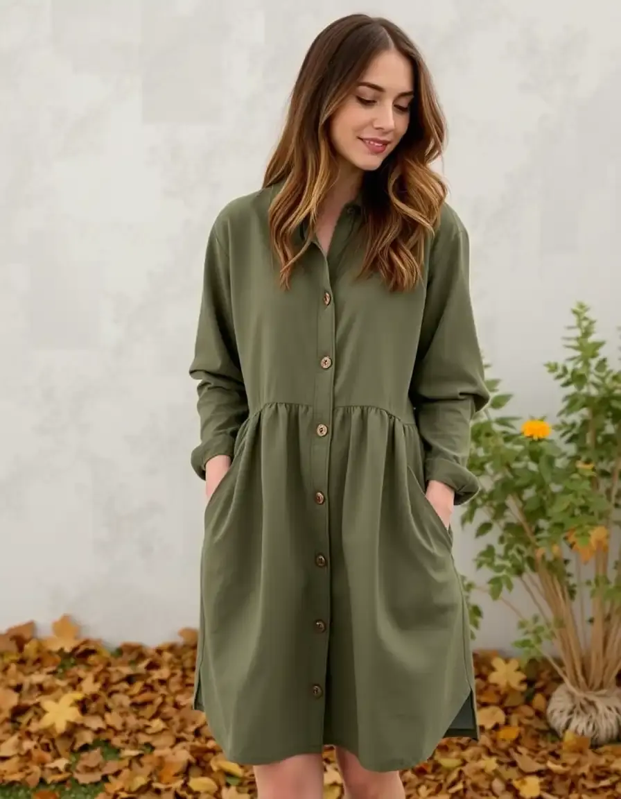 Vestido camisero de manga larga elegante