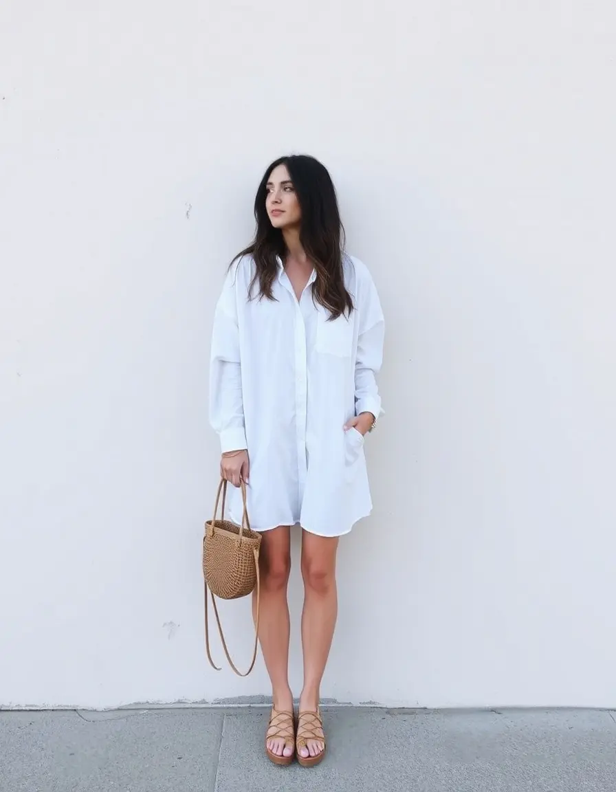 Vestido camisero blanco estilo oversized