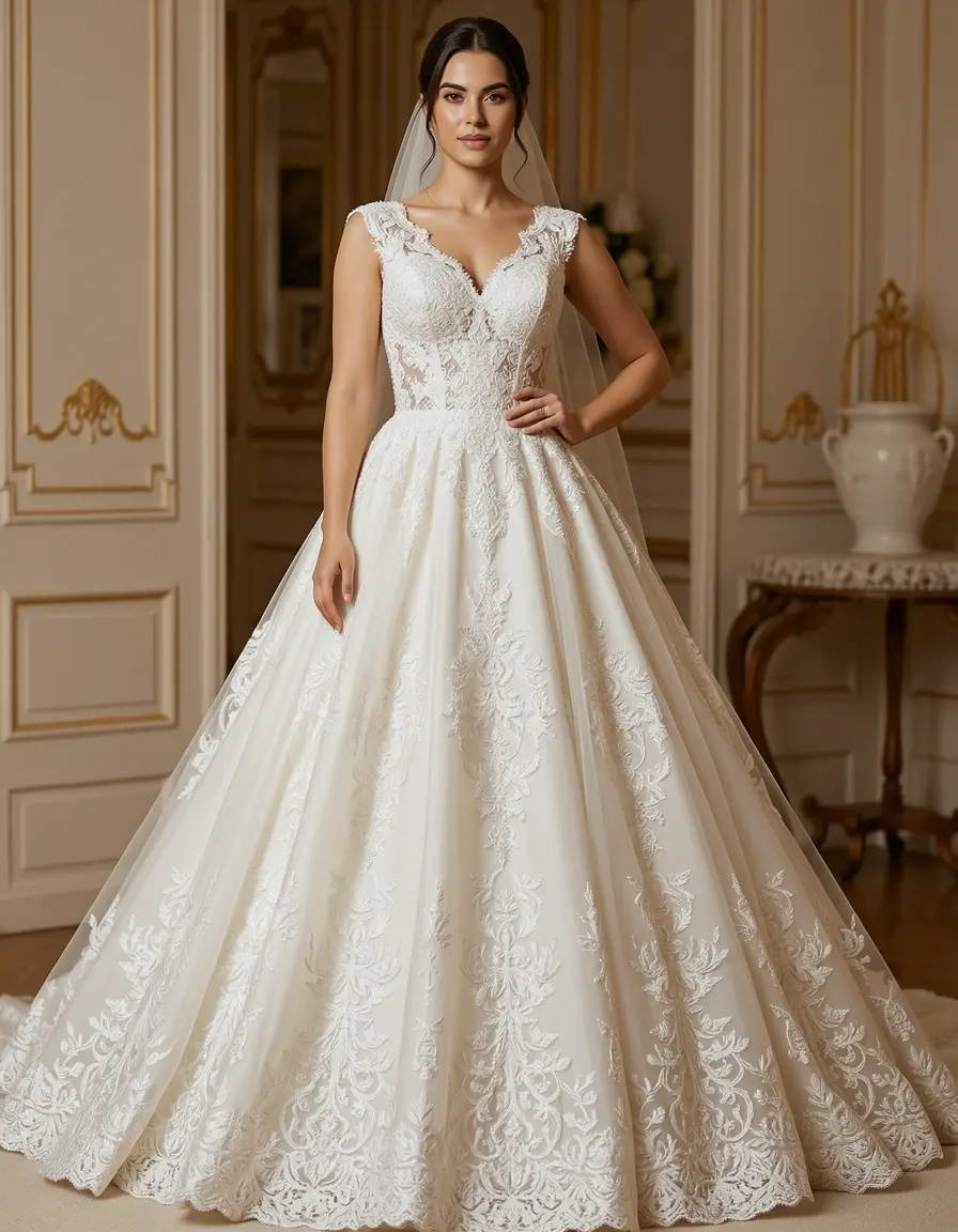Vestido de novia de encaje blanco intrincado