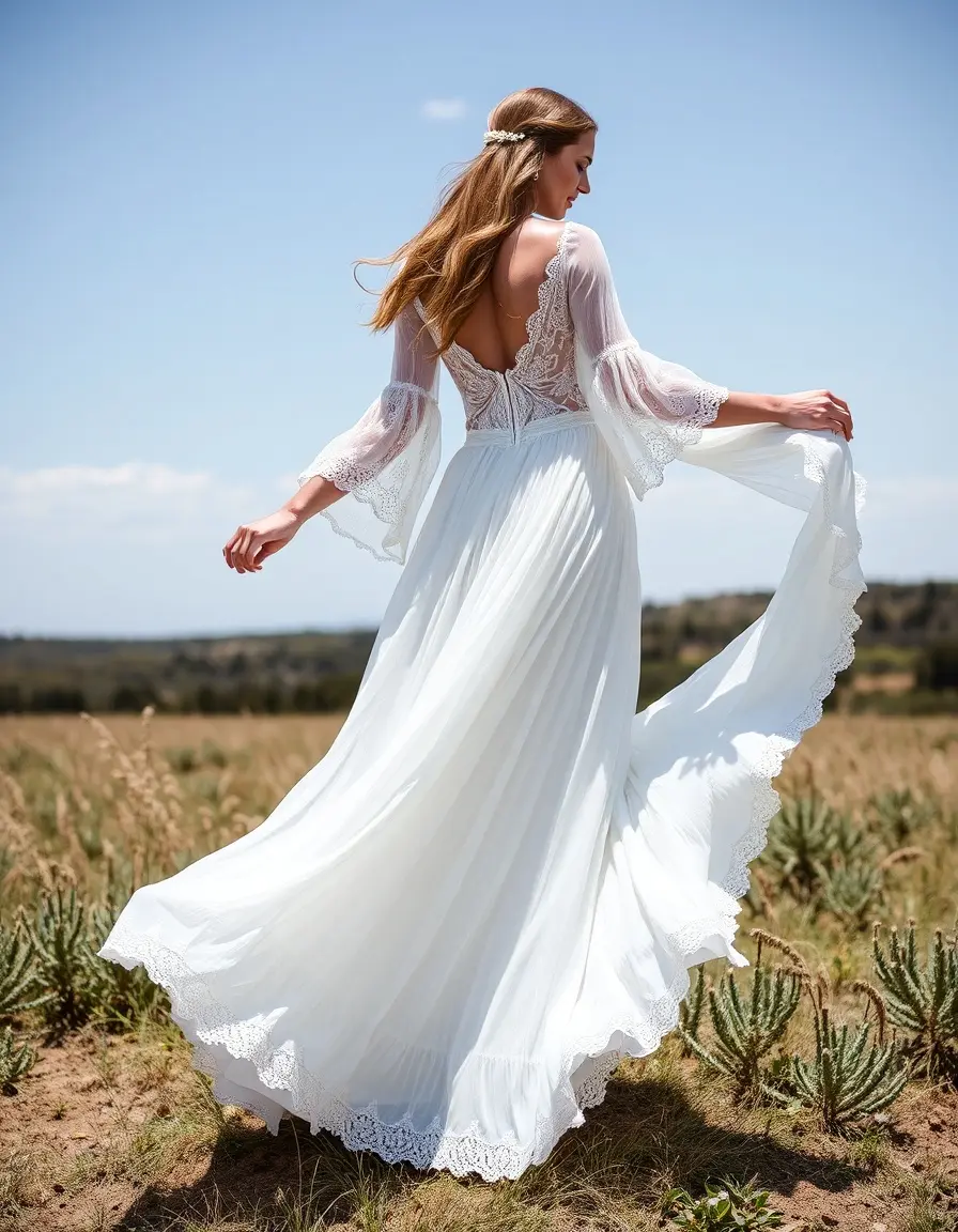 Vestido de novia boho fluido con mangas