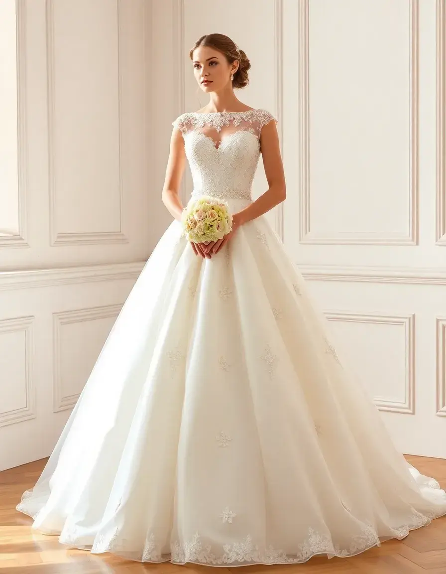 Vestido de novia corte princesa voluminoso