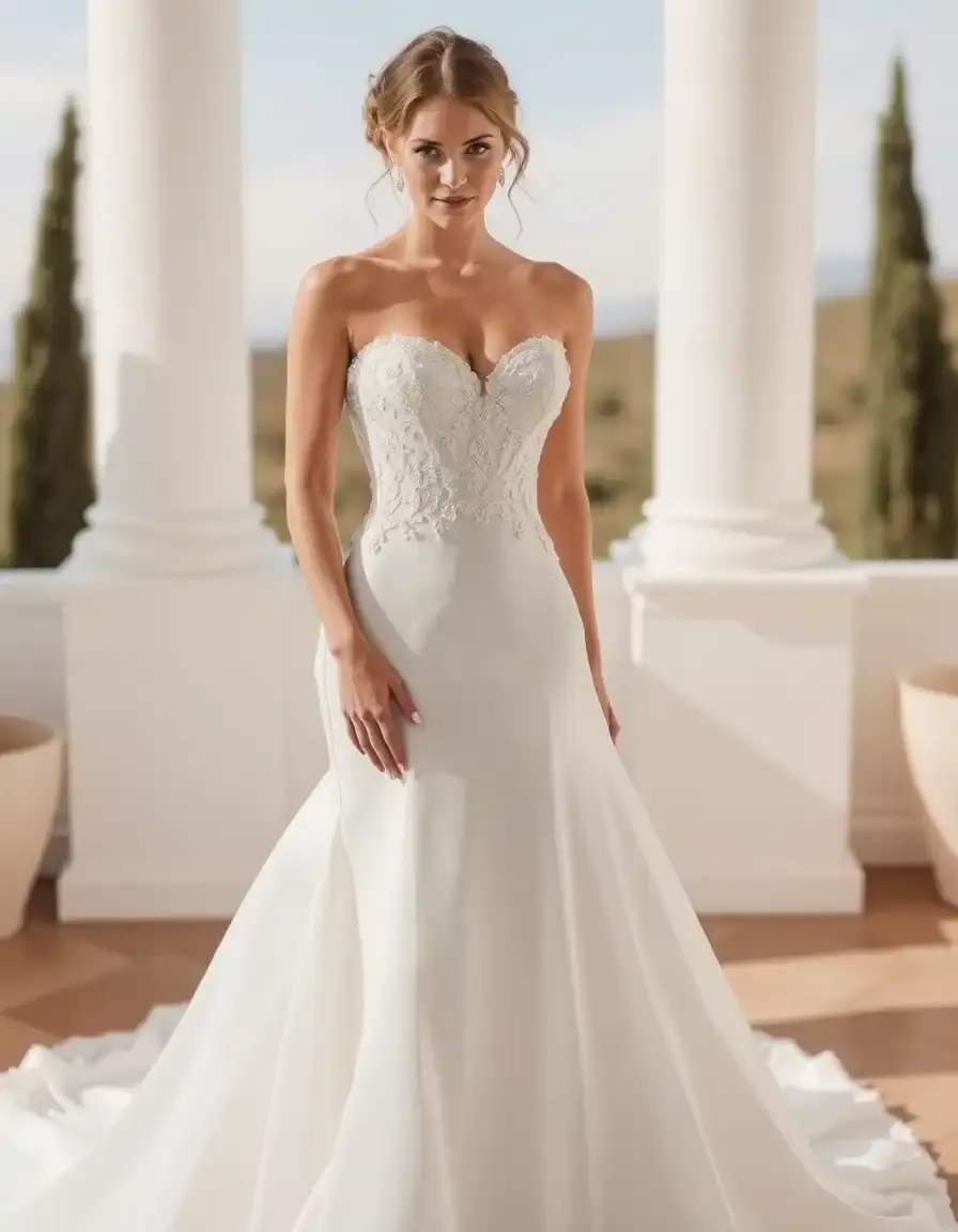 Vestido de novia strapless escote corazón