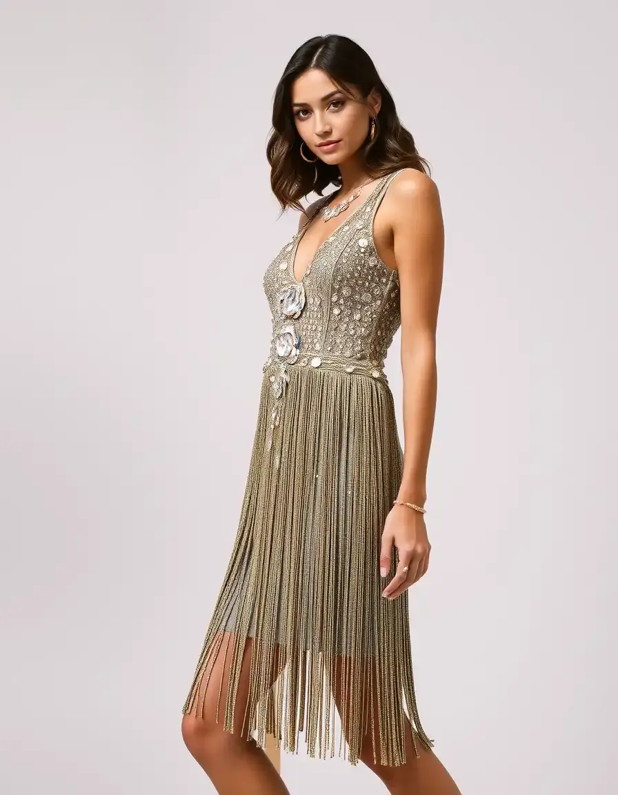 Vestido con flecos de pedrería lujoso