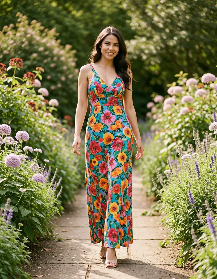 Vestido largo mujer con estampado floral vibrante