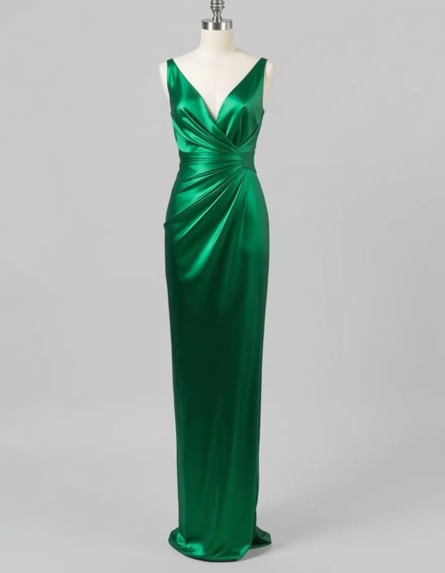 Vestido largo mujer de satén verde brillante para eventos formales
