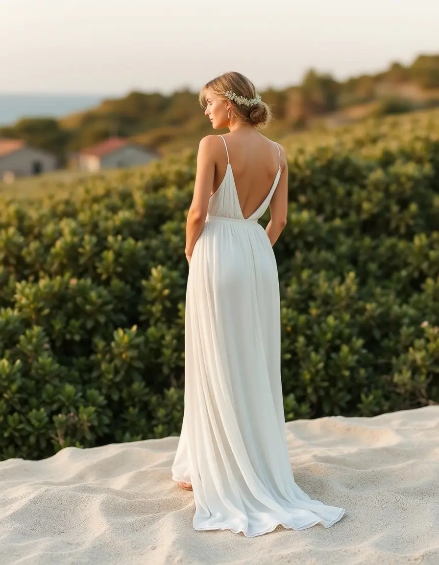 Vestido largo mujer de gasa o chiffon ideal para bodas en la playa