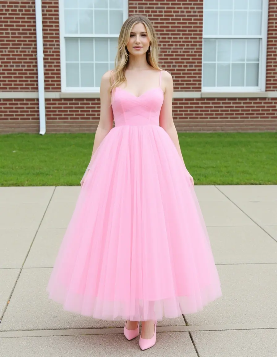 Vestido mini de tul rosa romántico