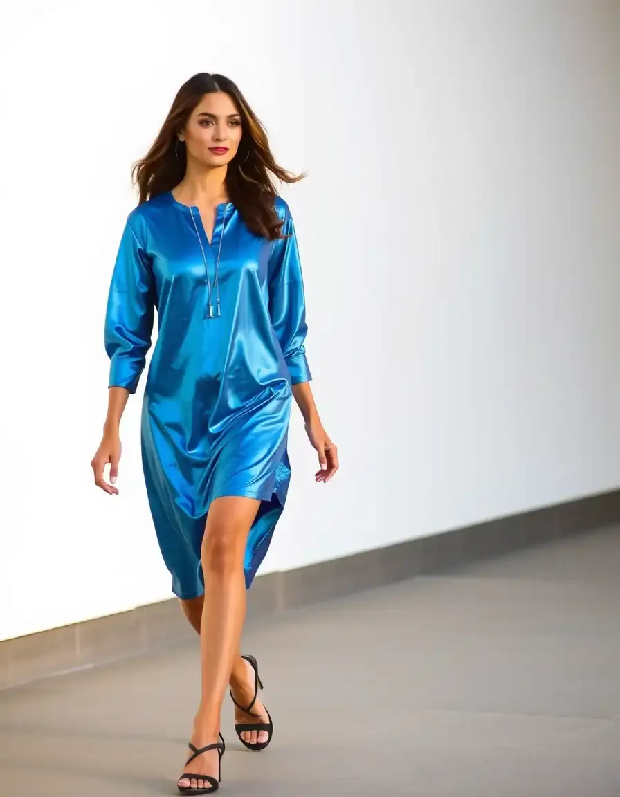 Vestido recto azul metálico moderno
