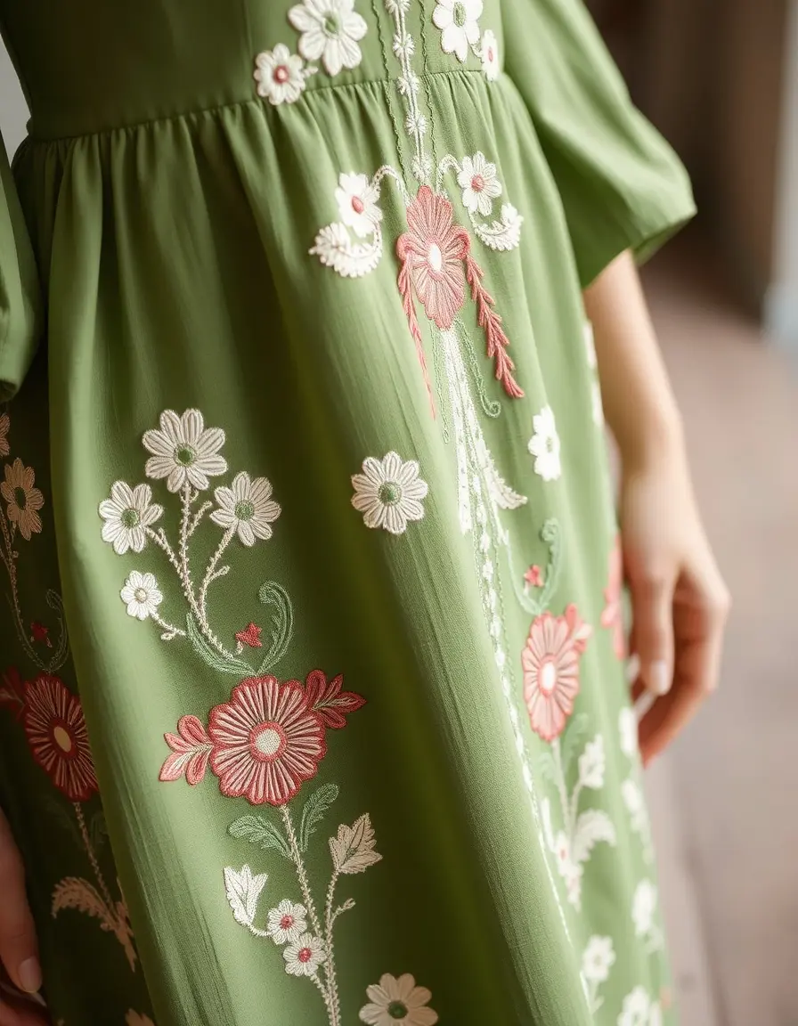 Vestido largo maxi bordado verde bosque