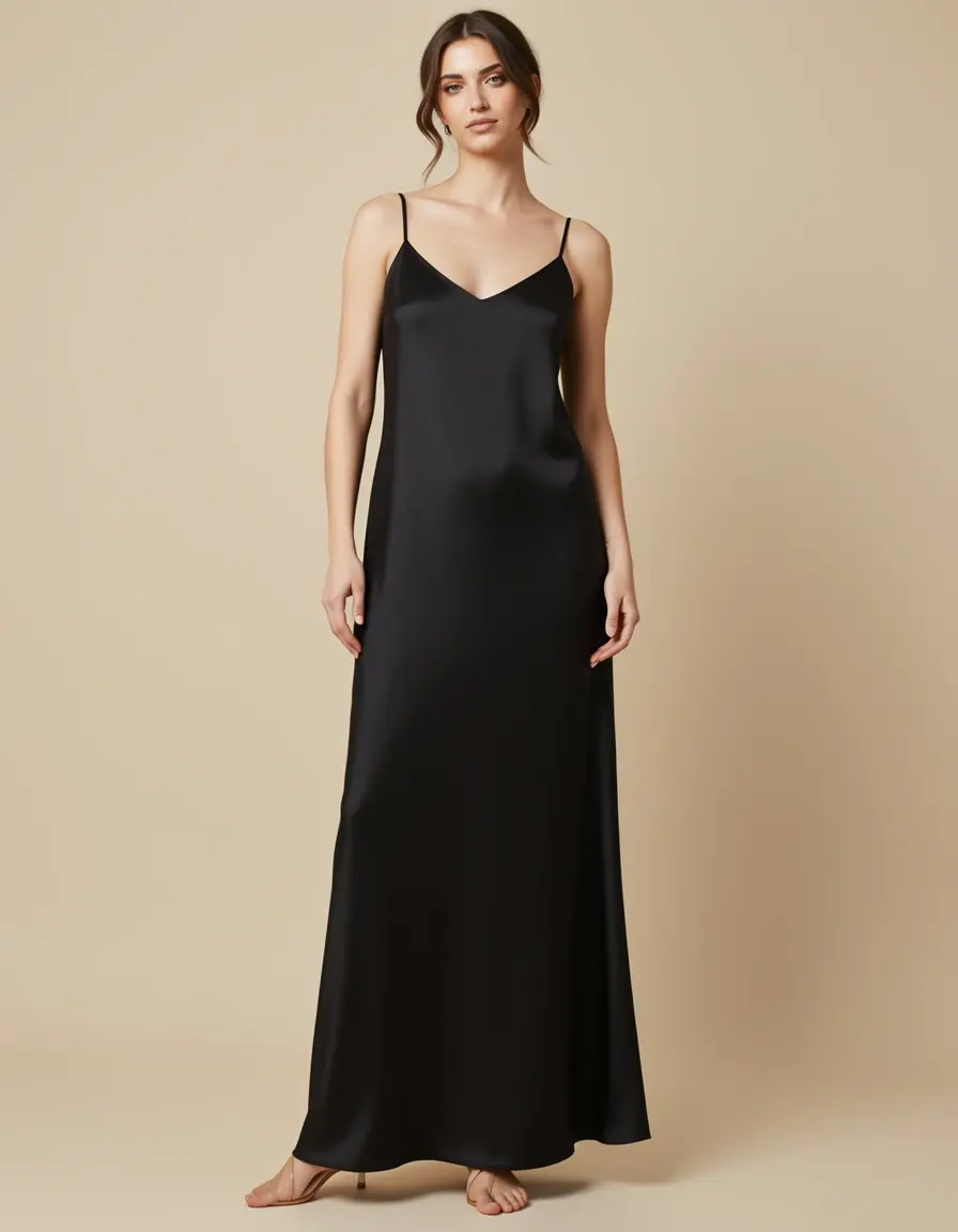 Vestido lencero de seda negra elegante