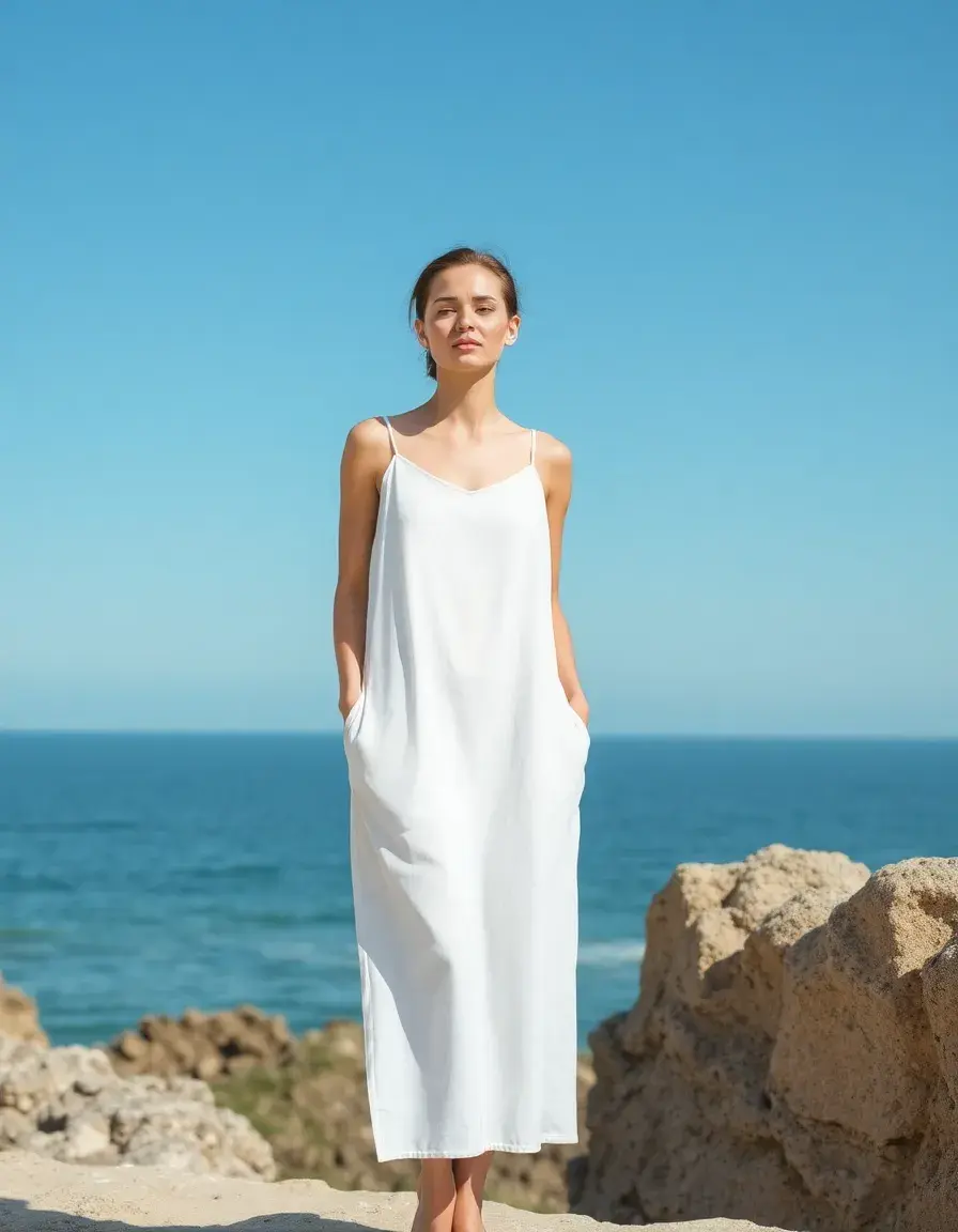 Vestido lencero de algodón blanco casual