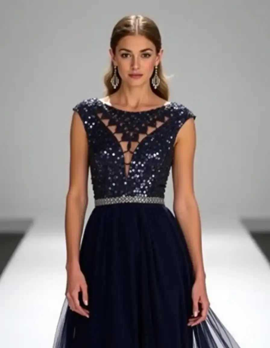 Vestido maxi de lentejuelas azul marino