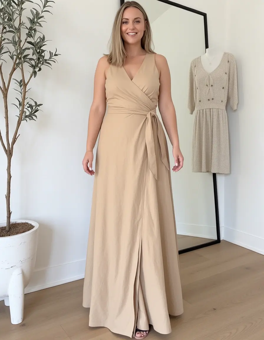 Tan Brown Wrap Dress