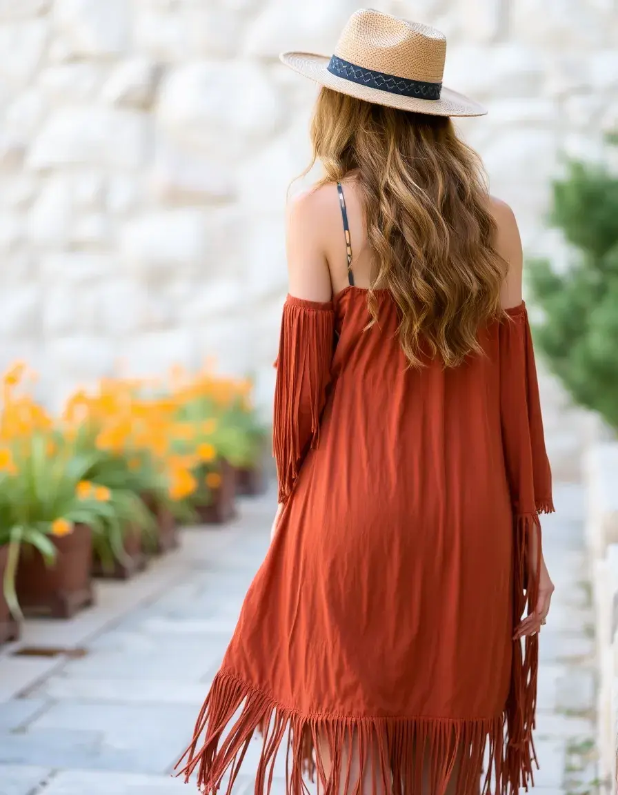 Brown Boho Dress with fringes