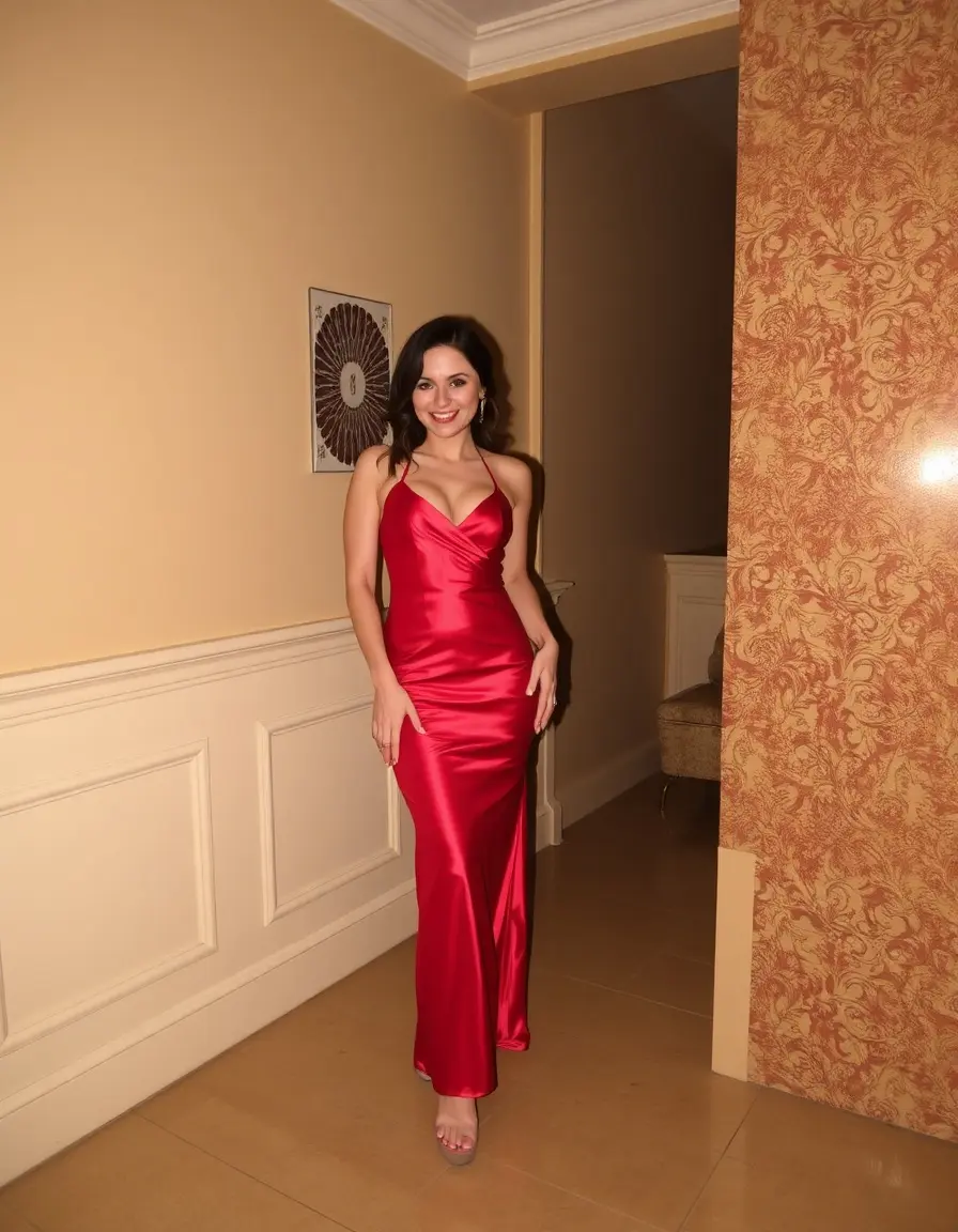 Vestido rojo satén fiesta nochevieja